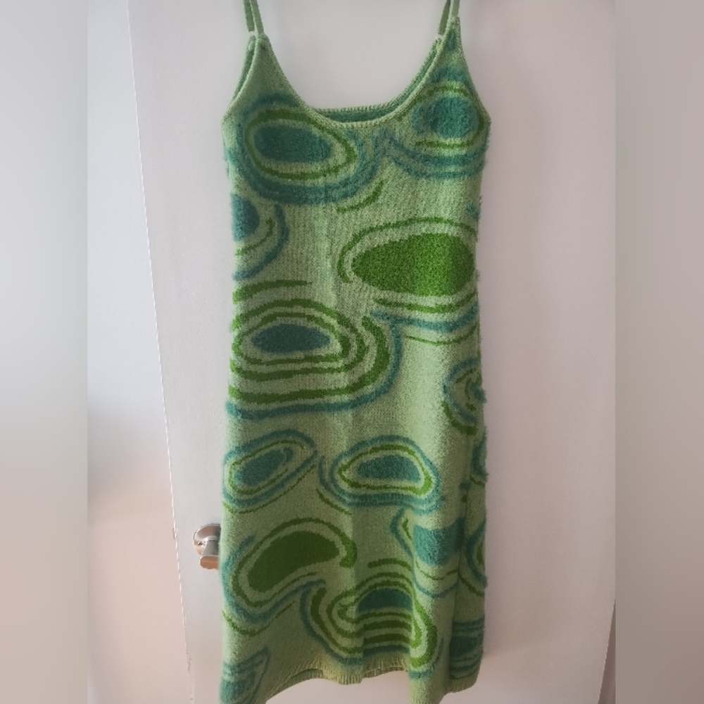 Green Patterned Sleeveless Dress